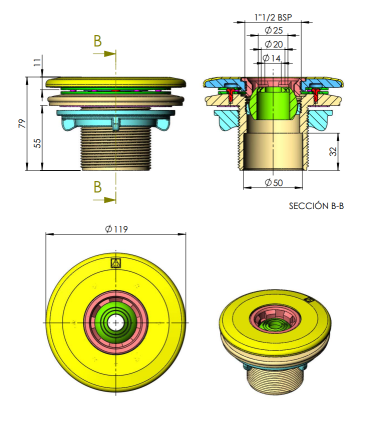 BOQUILLA DE IMPULSIÓN MULTIFLOW PARA ENROSCAR A TUBO 2"